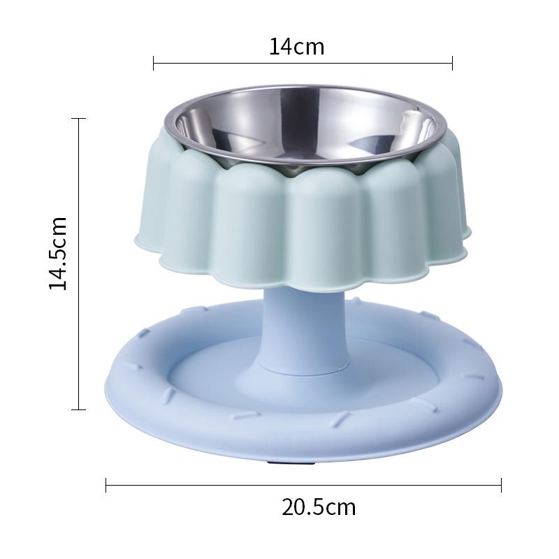 Stainless Steel Anti-Spill Cat Bowl with Chin Protection and Elevated Pudding Flower Design