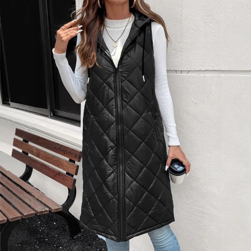 

Горячая распродажа E Женский жилет средней и длинной длины, куртка без рукавов с капюшоном в крупный ромб, женская верхняя одежда XXL чёрный