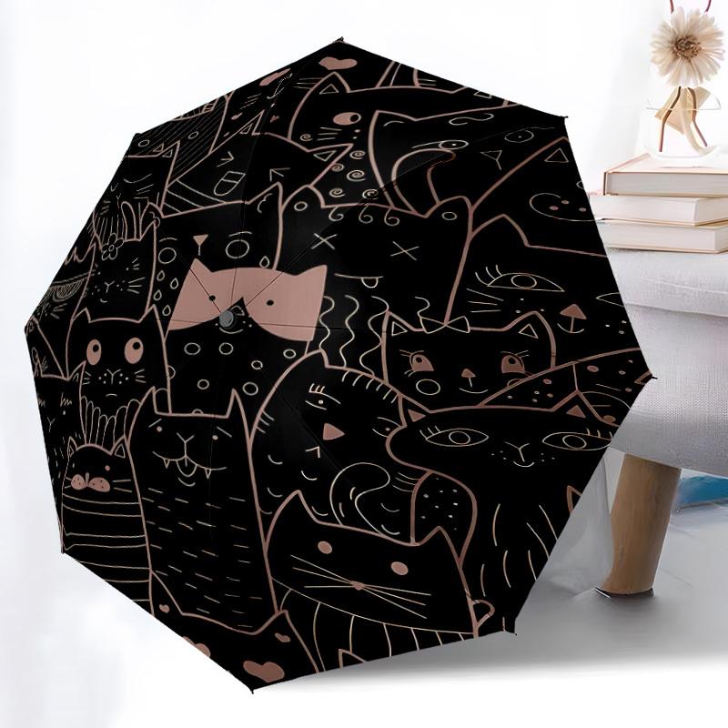 1pc Cat Pattern Fashionable Automatic Opening/Closing Folding Umbrella with 8 Bones, Windproof Portable, Daily Use107