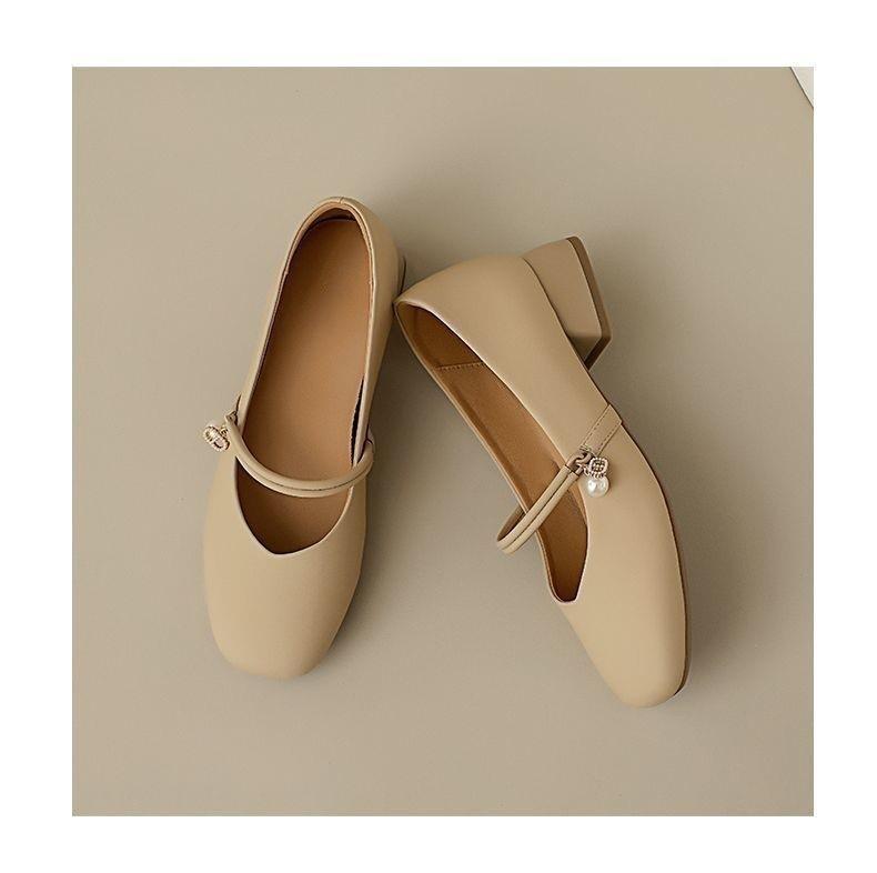 

Туфли Мэри Джейн женские туфли лето 2025 новые элегантный квадратный каблук низкий каблук закрытая обувь простой нежный стиль 40 хаки