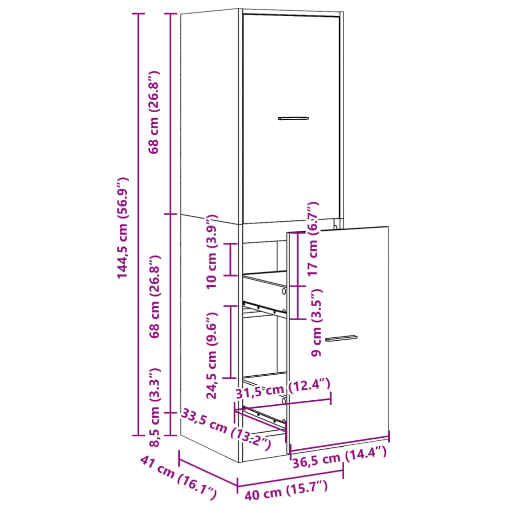 Pharmacy Cabinet Black 40 x 41 x 144.5 cm Engineered Wood