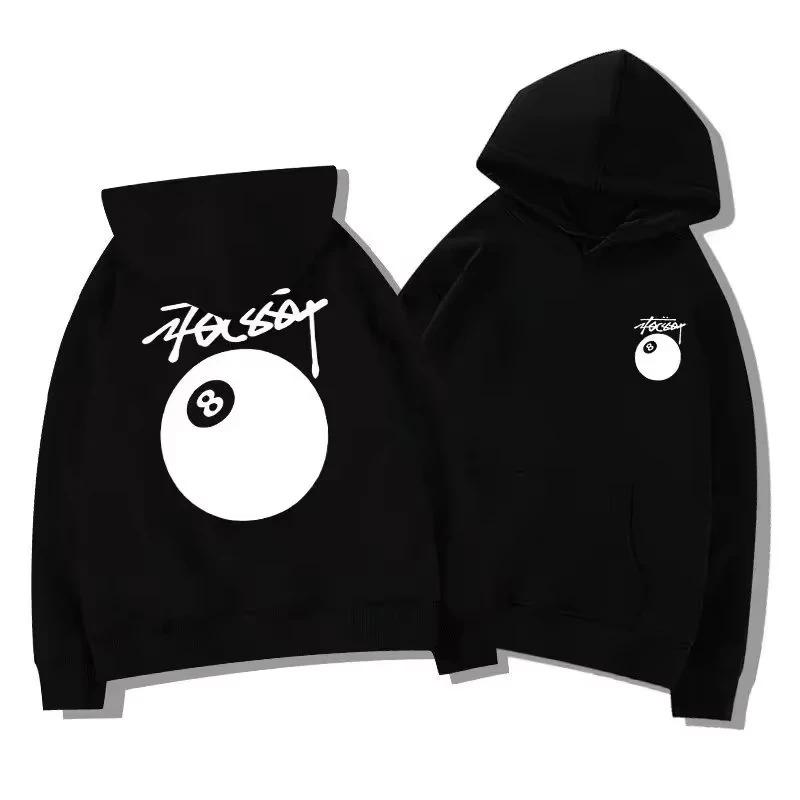 Nuova felpa con cappuccio sportiva autunnale e invernale con stampa biliardo per lo street style, morbido top casual, abbigliamento comodo di alta qualità