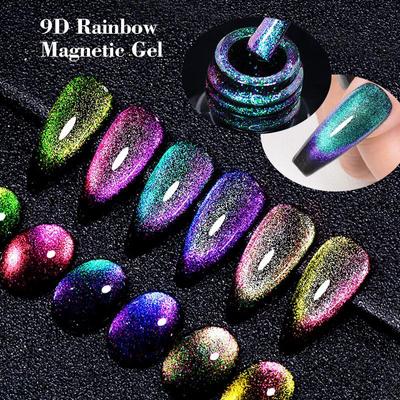 7 ml Laser 9D Cat Eye magnetischer Gel-Nagellack, semi-permanent, Nail Art Soak Off UV-Gel, verschiedene Farben in verschiedenen Winkeln