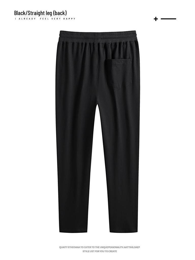 Men's Pure Cotton Lightweight Straight-Leg Sweatpants - Solid Color, Loose Fit for Summer and Spring.