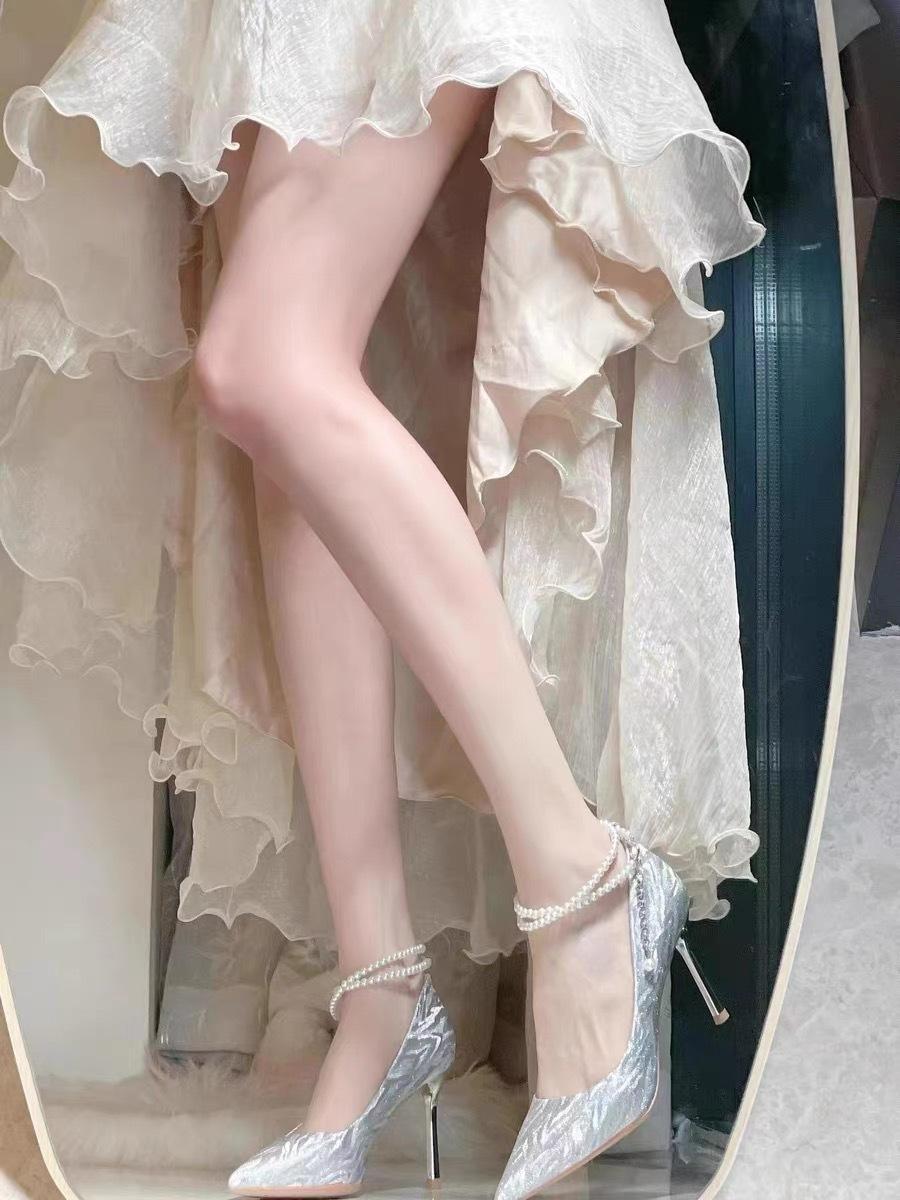 

Spot high heels women s stiletto 2025 spring pearl chain single shoes women s wedding shoes bride shoes pearl wedding shoes 34