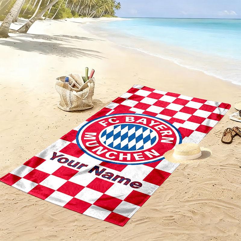 FC Bayern Munchen Custom Name Print Beach Towel, Large Soft Quick Dry Towel for Beach Camping Swimming