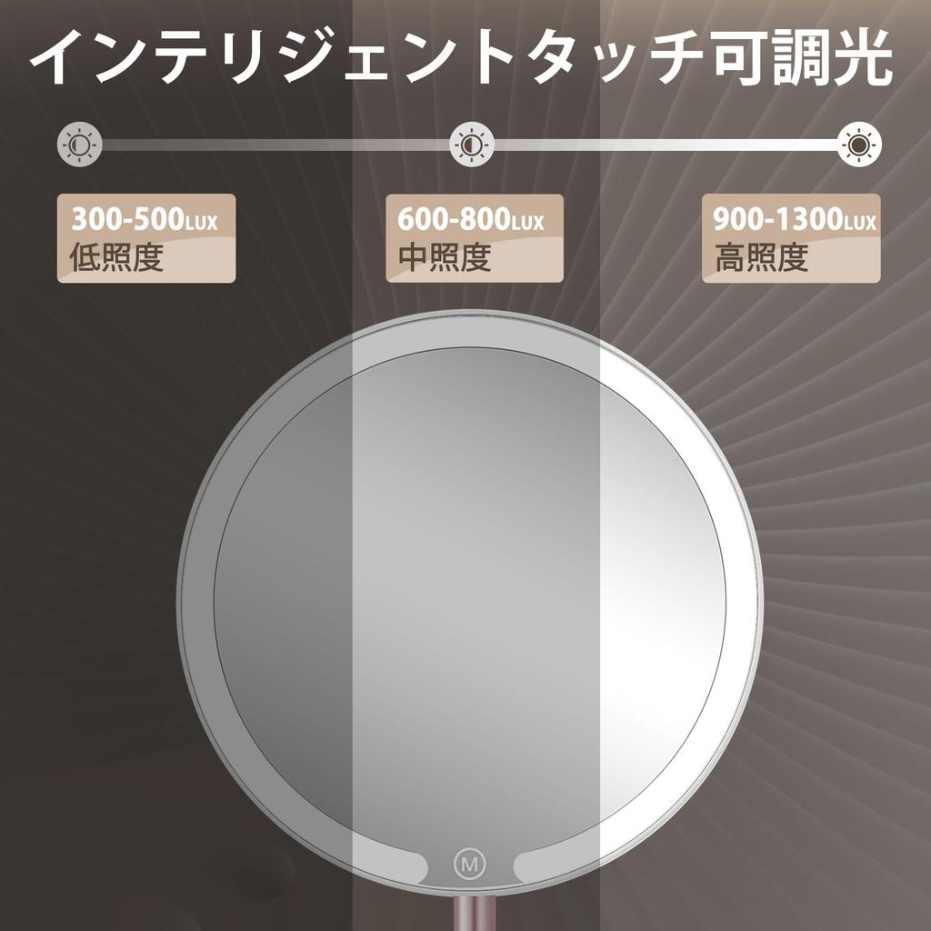 Uarnicey Folding Tabletop Mirror with Stepless Angle USB Convenient LED Japanese Instruction Manual Included 3-Color Mirror, Light, Dimming, 180°