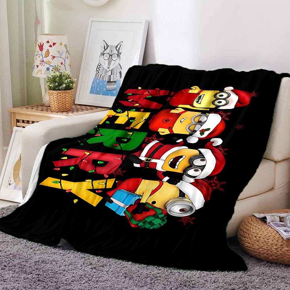 1Pc Christmas Minions Celebration Blanket Soft Throw Blanket For Home Bedroom Bed Sofa Travel Office Solid Christmas Blanket