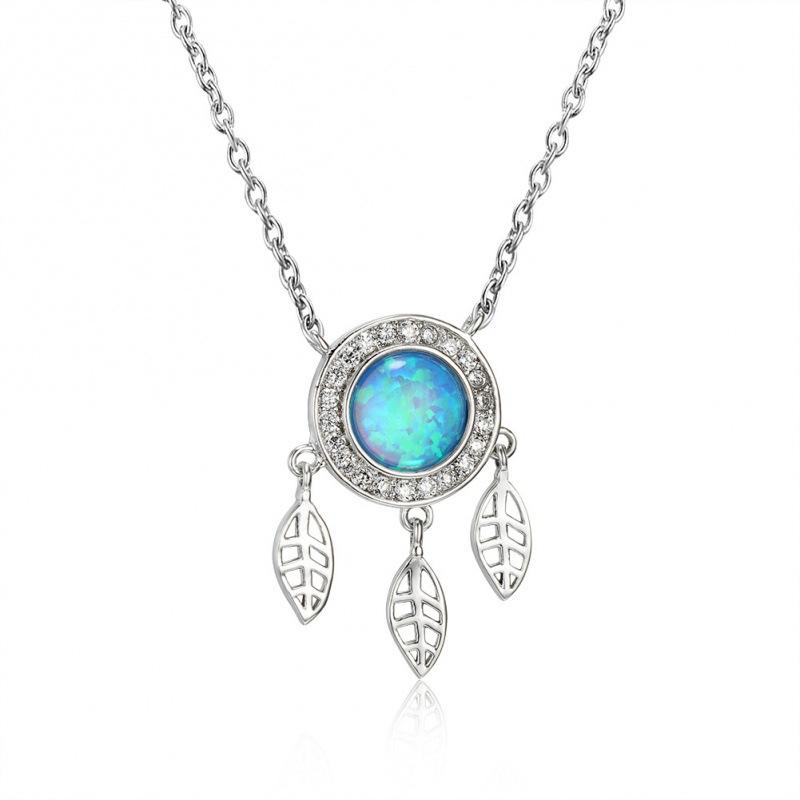 Wind Full Diamond White Gold Blue and White Round Tassel Women s Versatile Necklace