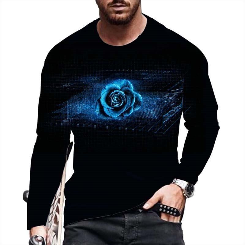 European and American Fashion Gradient Printed Casual Long Sleeved T-shirt O Neck Oversized Pullovers Tees Tops Men's Clothing