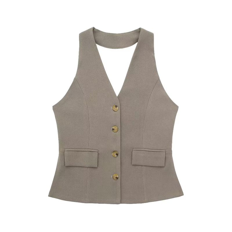 

Women s Kaslead Fashion Style Open Back Pants Vest Card green Tops S