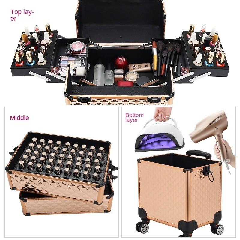 Large Capacity Cosmetic Case Trolley Portable Eyelash Nail Art and Tattoo Embroidery Toolbox Multi-layer Trolley Box