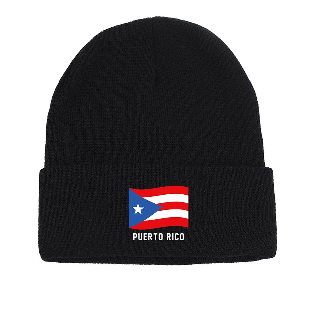 Flag of Puerto Rico Warm Knitted Cap Beanie, Patriotic Skullies Beanies Winter Candy Color Leisure Bobble Hat Knitted Hat Beanie