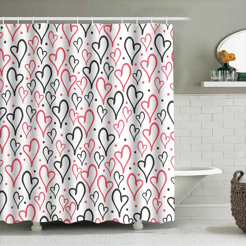 Pink Black Heart Shower Curtain Bathroom Decor Waterproof Fabric Print Home Decoration (B)