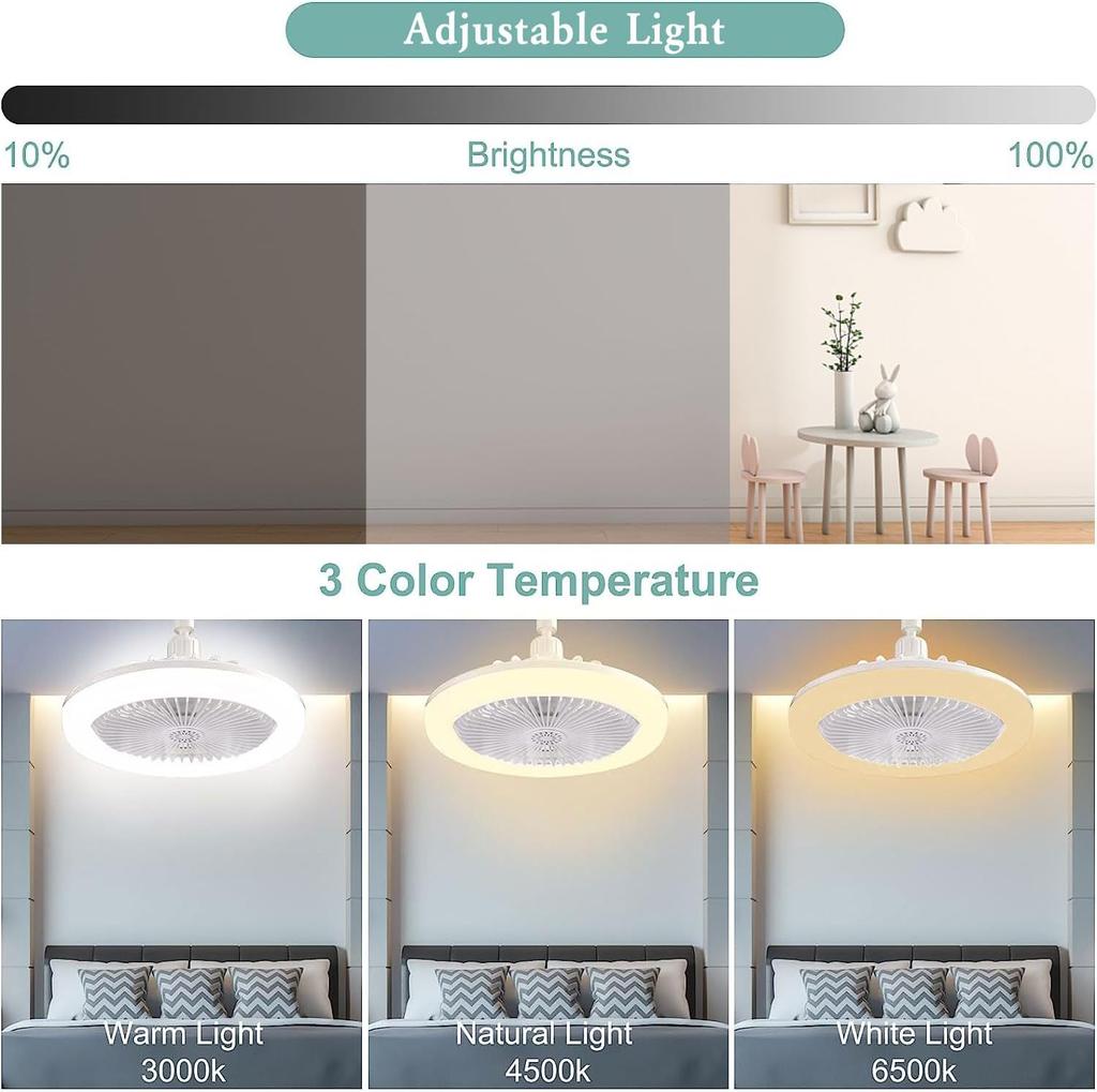 LED Ceiling Fan with Lights 30W Ceiling Fan Lights with Remote Control 3 Color Dimmable for Living Room Dining Room Bedroom Office