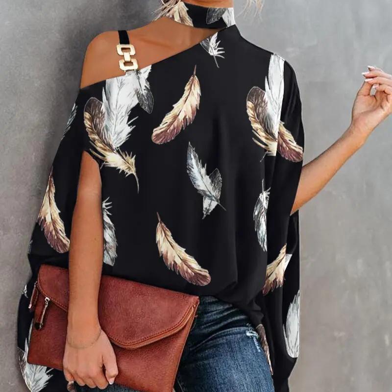 Damen Sommer Bluse mit hängendem Hals und Fledermausärmeln, bedruckt