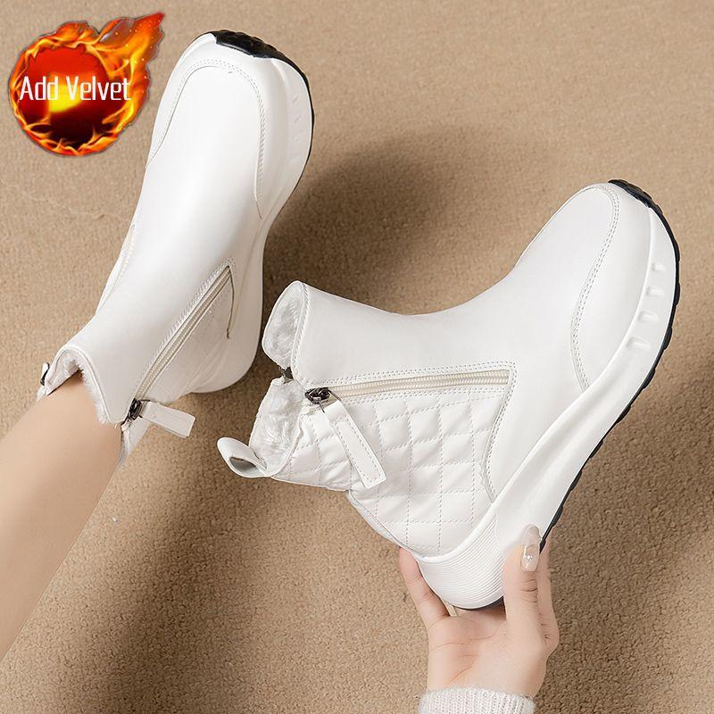 

Fashion White Round Toe Work Korean Style With Zipper Woman Shoes Trend 2025 Hot Boot High Quality Footwear Goth Snow Boots for Women 35