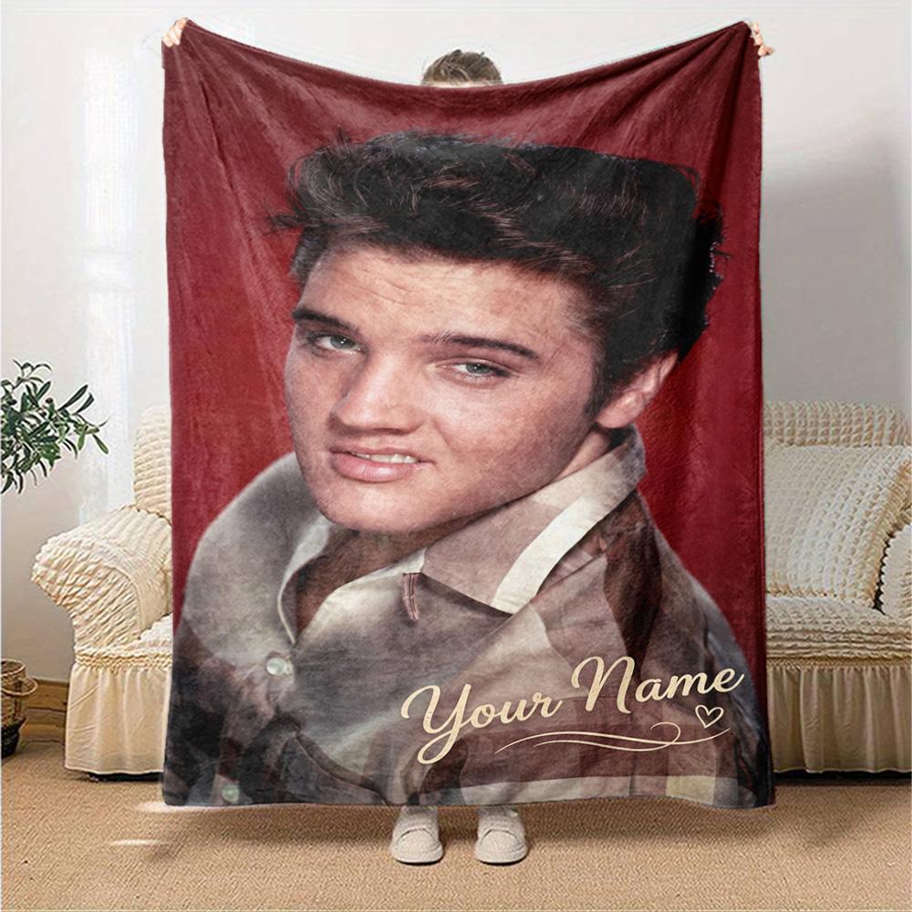 Elvis Presley Personalized Name Blanket Gift Personalized Blanket Soft Warm Cozy Suitable for Sofa Couch Livingroom Living Room All-Season Use