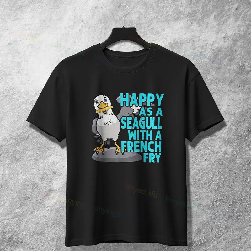 

Happy As A Seagull With French Fry Graphic Tee Soft Cotton Short Sleeve TShirt Casual Funny Top for Unisex Women S