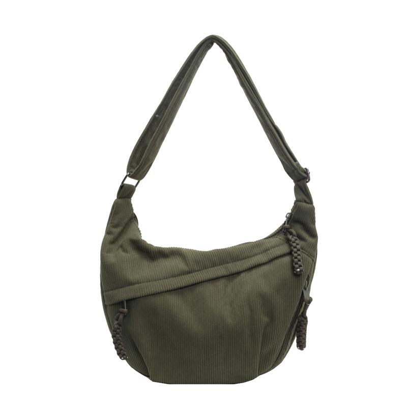 Corduroy shoulder bag women's fashion messenger bag large capacity solid color cloth bag simple student class satchel