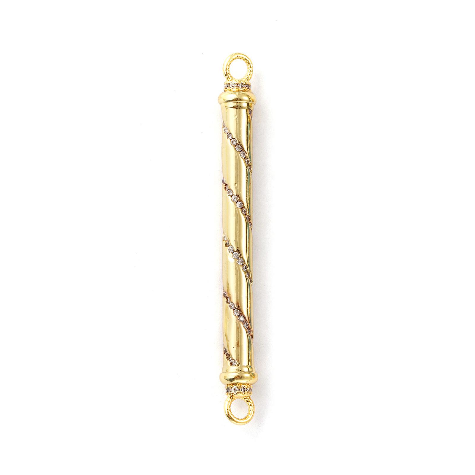 

1 PC Brass Connectors Charms 18K Gold Plated Cylinder Micro Pave Clear Cubic Zirconia Connectors Findings for Women 6cm x 0.6cm