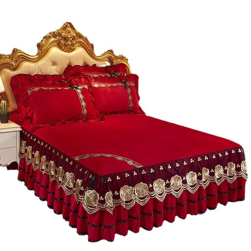 Europäischer Bettrock aus Kristallsamt, Einzelstück, Herbst und Winter, Tagesdecke mit verdickter Spitze und Rüschen, 1,5 m 1,8 m, rutschfestes Bettlaken