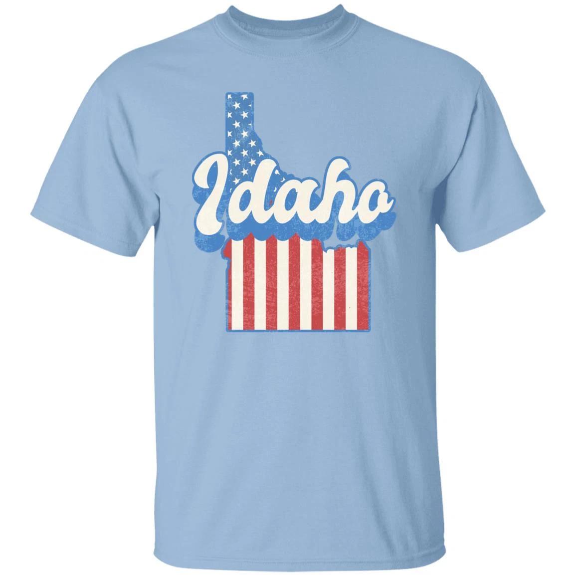 Idaho US flag Unisex T-Shirt American patriotic ID state tee White Ash Blue 2XL