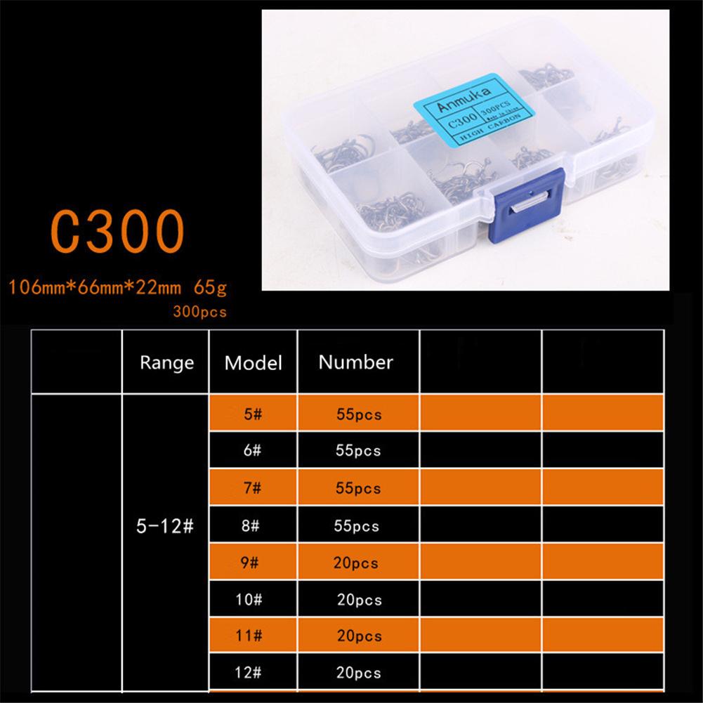 300Pcs/Box ISEAMA Fish Hooks3-16# High Carbon Steel with Circle Hook Mixed