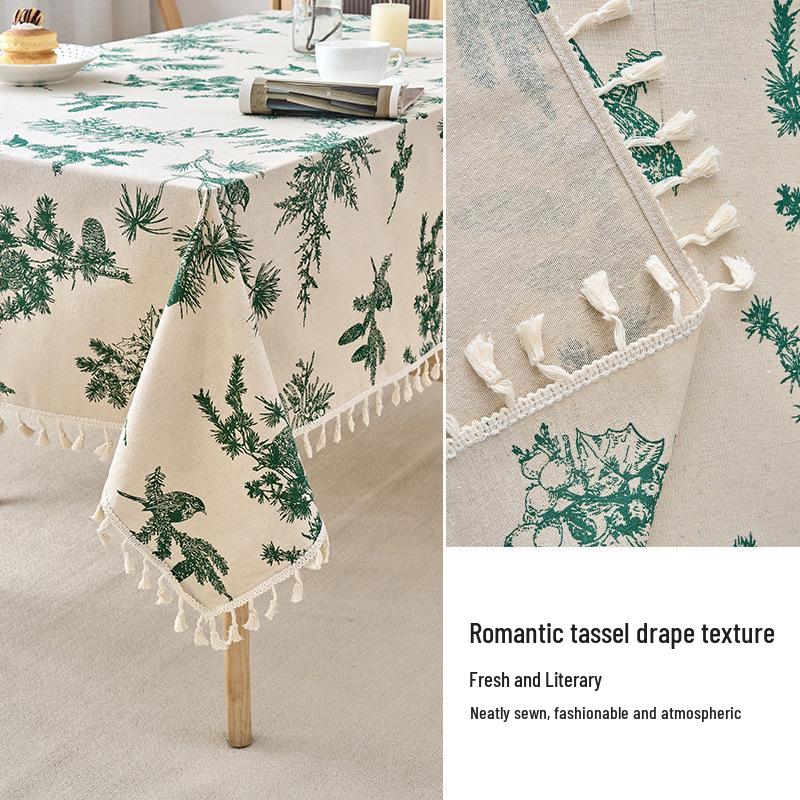 Pastoral Canvas Tablecloth with Tassel Lace
