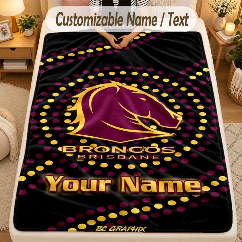 Flannel BlanketBrisbane Broncos Custom Name Text Personalized Soft Warm Throw Blanket Home Decor Gift
