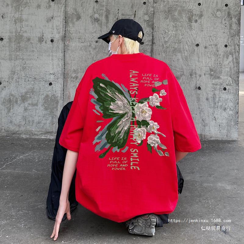 Vintage T-shirt Short Sleeve Men's Summer Design Sense Vibe Print Oversize Half Sleeve T-shirt