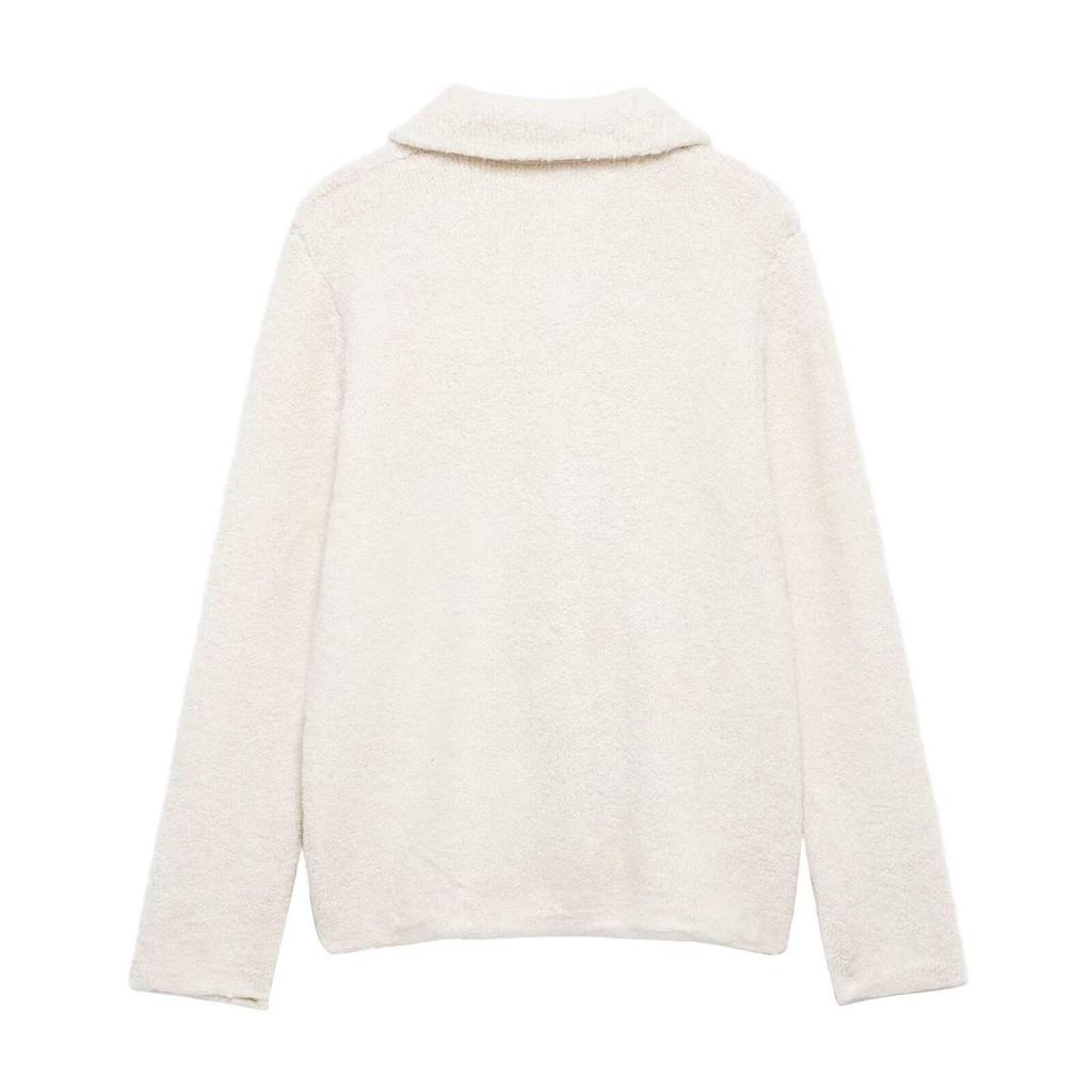 European & American Style Women's Faux Fur Knitted Cardigan with Floral Buttons