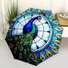 1pc Peacock StainedGlass Automatic Open/close, Heavy-Duty Iron Frame & 8-Rib structure, Compact Folding Umbrella for Women/Men, All-Season Travel, Hal