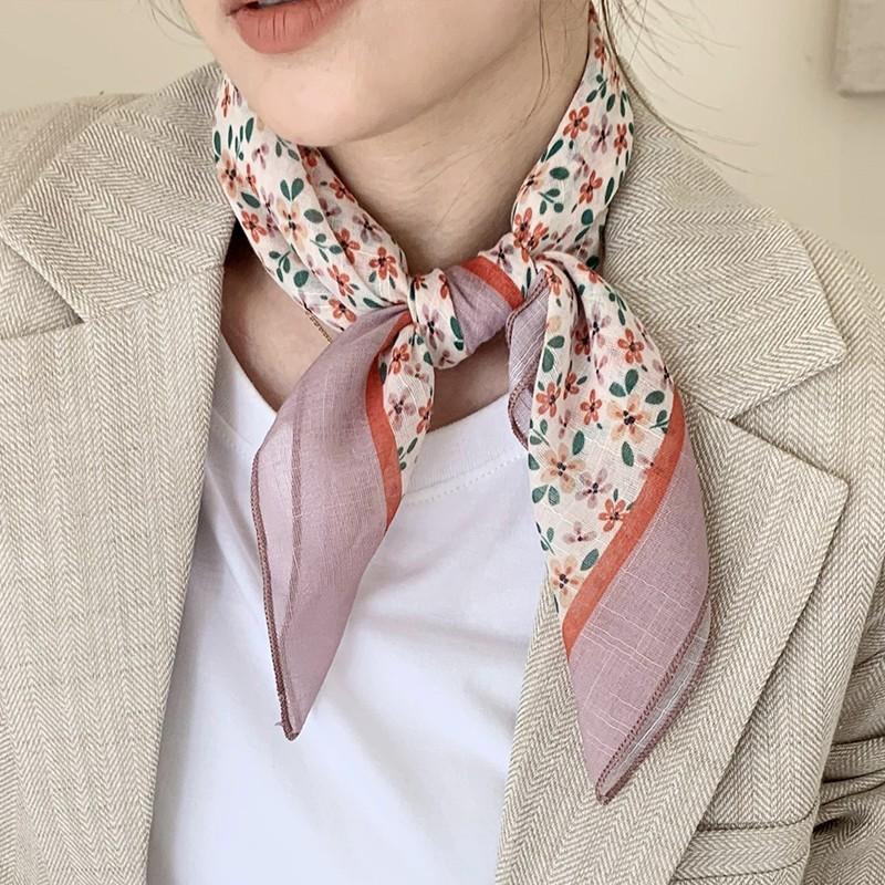 Eșarfă mică pătrată retro de țară, eșarfă artistică franțuzească din bumbac și in, eșarfă de cap pentru femei de primăvară și toamnă, vară, pentru umbră și protecție solară