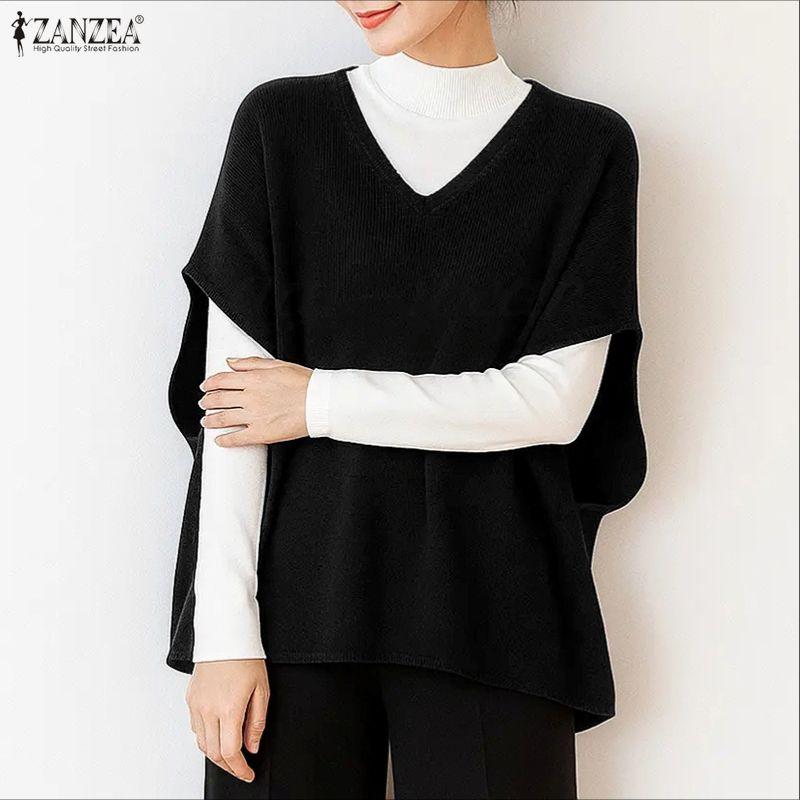 ZANZEA Women Casual V-Neck Loose Short Sleeve Knitwear T-shirt