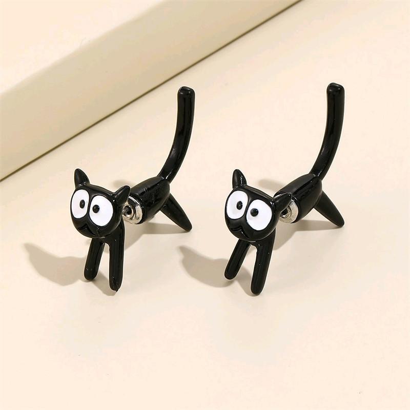 New Funny Small Black Cat Earring for Women Girl Fashion Cute Animal Kitten Earrings Fashion Party Festival Piercing Zircon