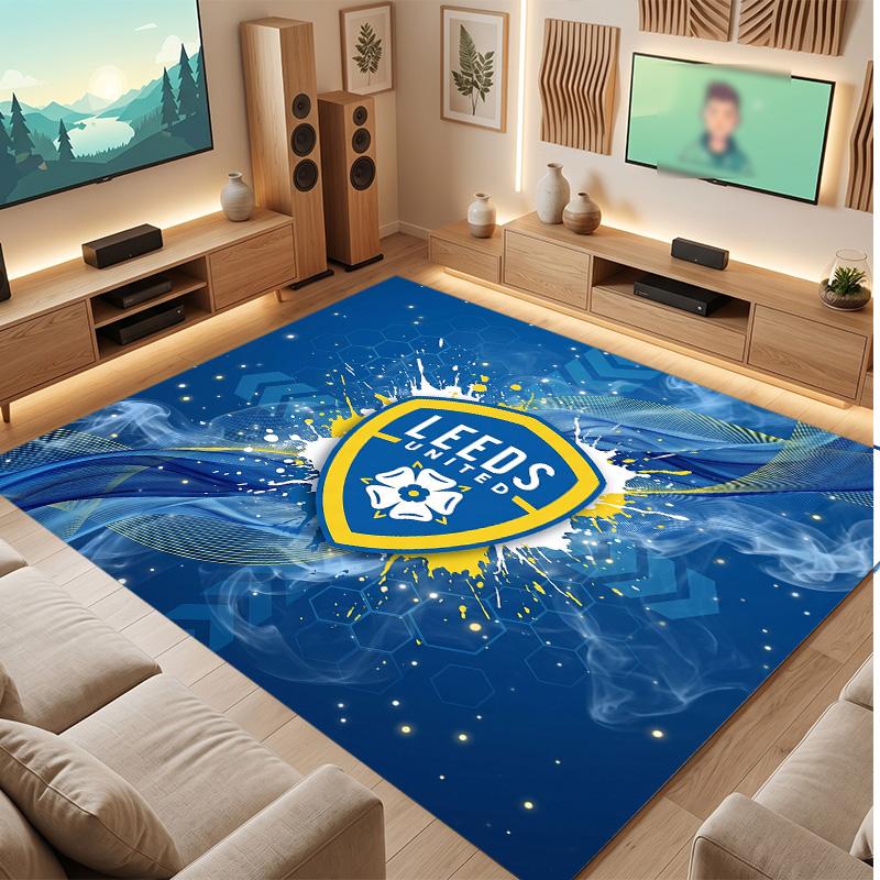 Leeds United Voetbal Print Kristalfluweel Tapijt, Comfortabel Waterabsorberend Antislip Binnen Vloerkleed