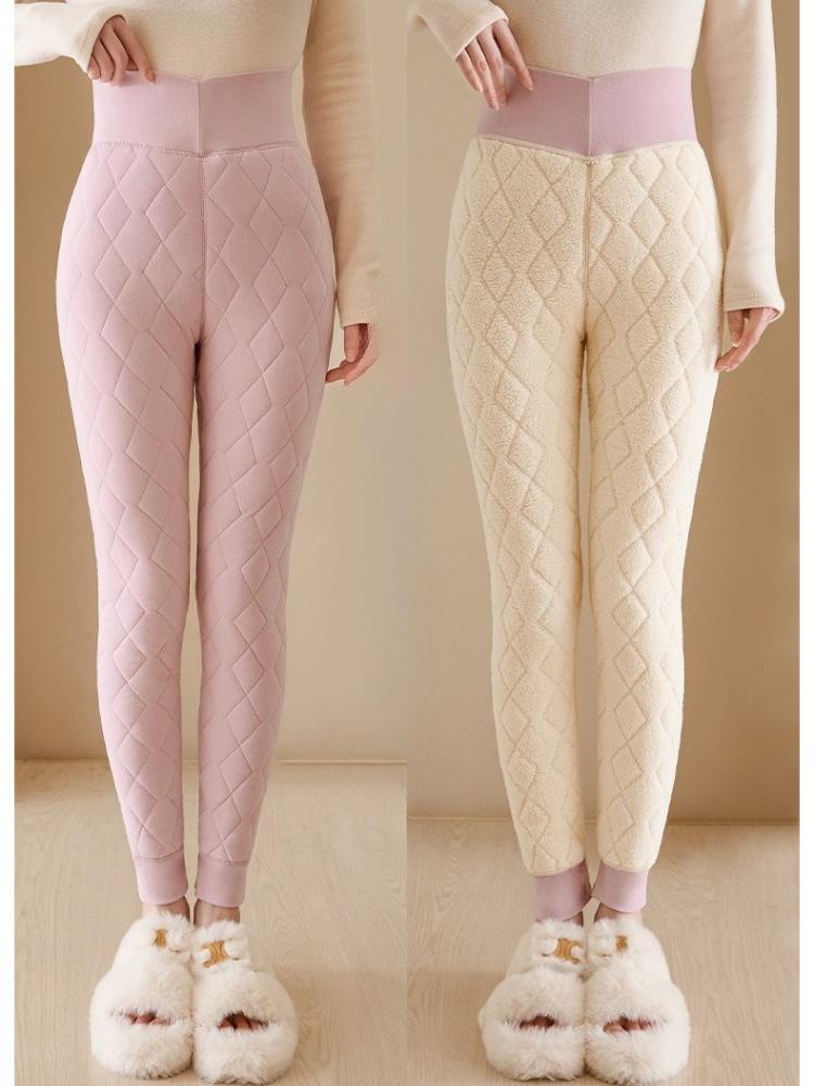 Cotton Pants Female Padded and Thickened Winter Outside Wearing De Down Bottoming Pants High Waist Lamb's Wool Warm Pants