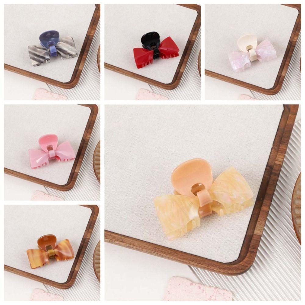 Sweet Acetic Acid Hair Claw Waterproof Contrasting Colors Bow Hairgrips Bownot Shark Clip  Women