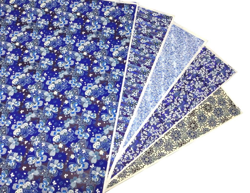 Kawasumi Washi Spesial Chiyogami Yuzen Washi Full 64 x 97 5 Type A Indigo-stil Håndfarget Papir, Størrelse, cm, Mønstre,