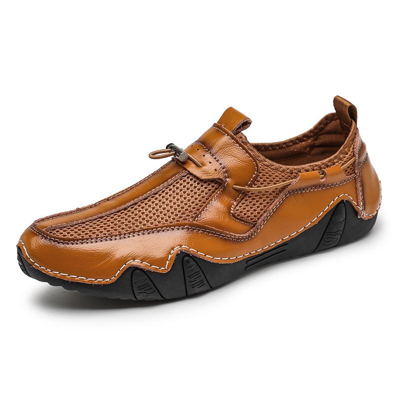 FashionPlus Size 38-46 Handmade Leather Shoes Men Handmade Shoe Casual Loafers Soft Breathable Flats Shoes Men's Moccasins for Driving