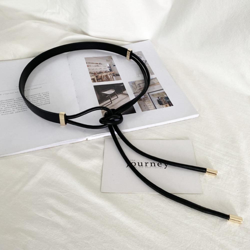 

Пояс на шнуровке с узлом, без отверстий, модный тонкий пояс для женщин чёрный