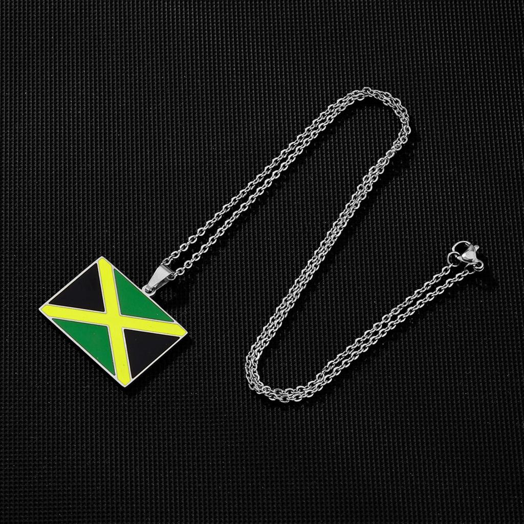 Stainless Steel Jamaica Flag Pendant Necklace Stylish Jamaica Map Necklace Neck Jewelry for Women and Men National