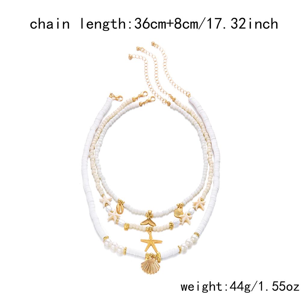 Boho Mehrschichtige Seestern Muschel Reiskorn Perlen Halskette für Damen Vintage Imitation Perlenstein Halskette Sommer Strandparty Schmuck