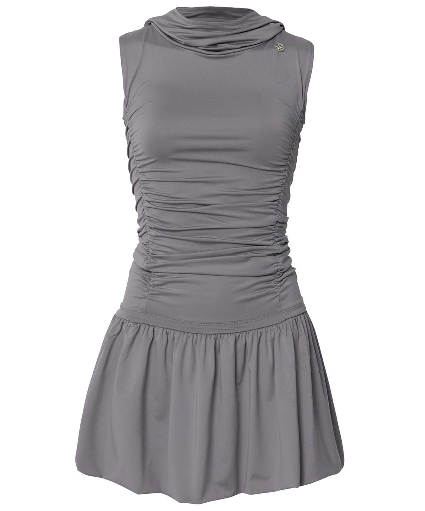 Peulleeoeob Hooded High Neck Dress (Fl-155_Gray)