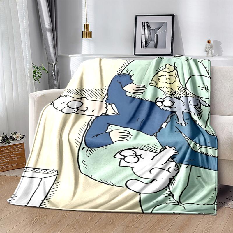 Simon's cat Flannel Blanket Soft Warm All-Season Throw, Design for Camping, Car Travel, Hiking Sofa, Bed, Office Perfect Gift for Parties