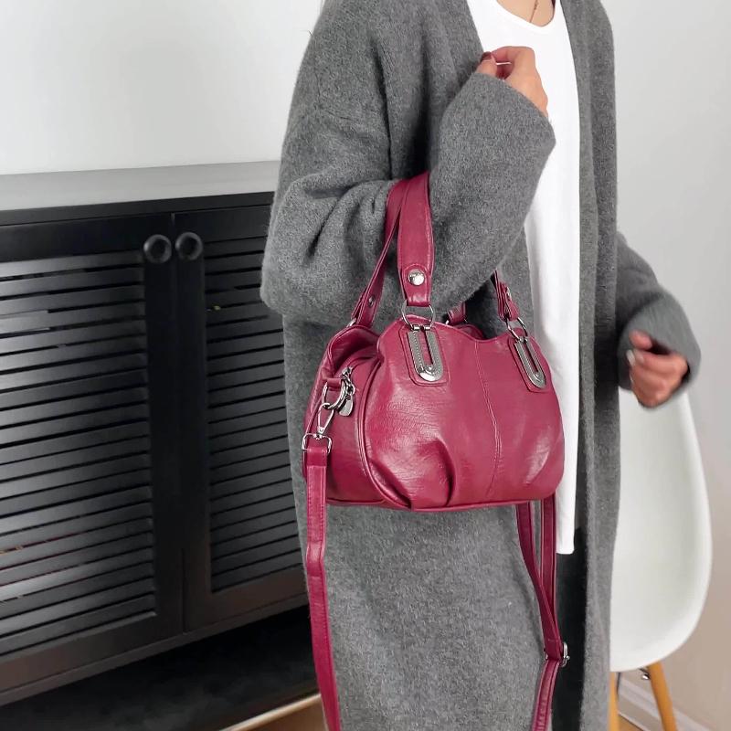 1Pc Women's Bag New Middle-aged Mother Handbag Fashionable Versatile Soft Leather Shoulder Messenger Bag Trendy Large Capacity Bag