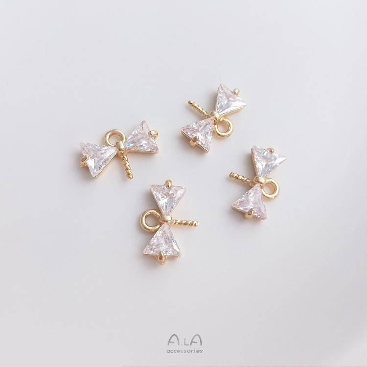 Gold-filled Zirconia Bowknot Bead Pin Pendant with Double-holed Bowtie Charm