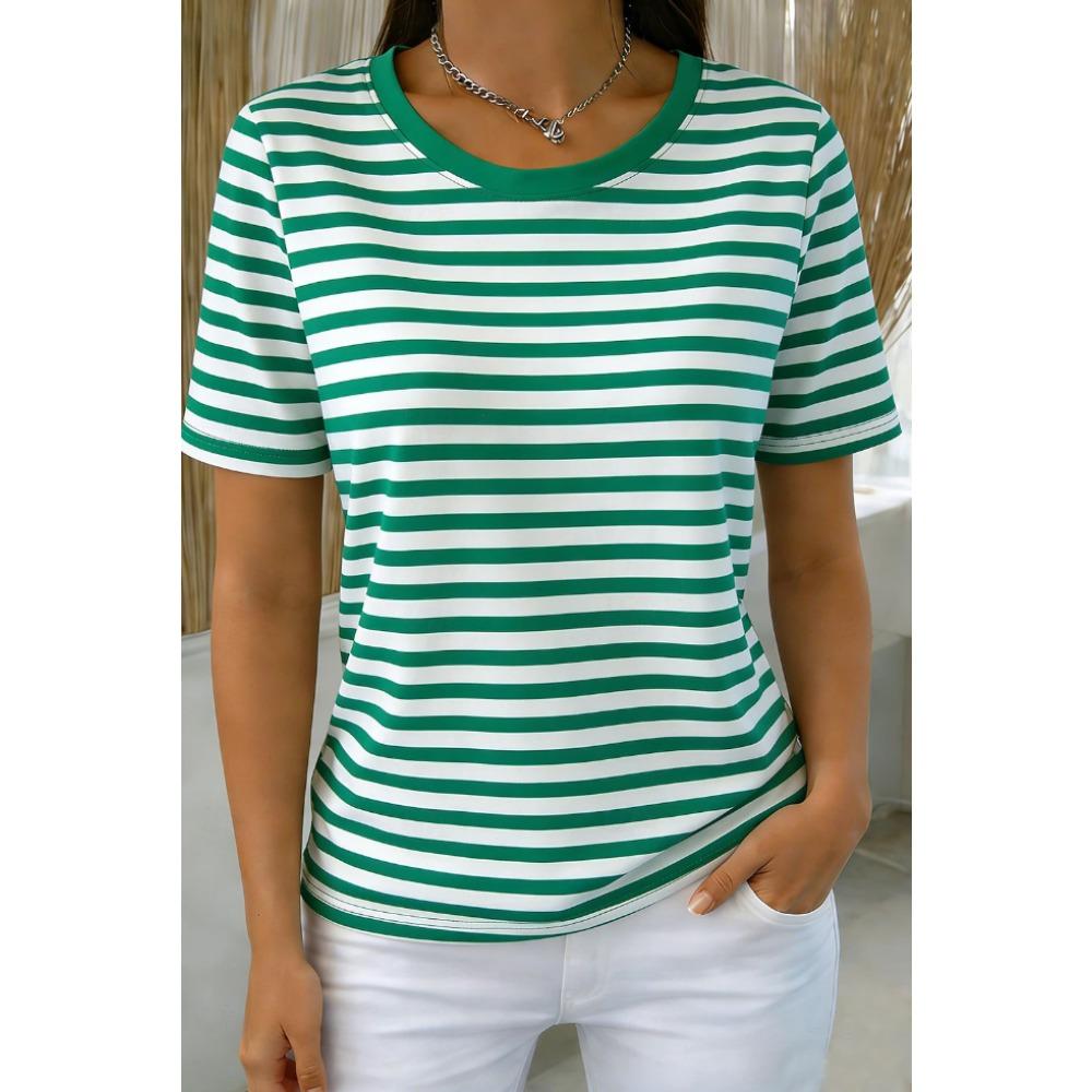 Fashion Women Striped Pattern Print T Shirt Funny Casual O-neck Short Sleeves T-shirt Summer Female Tee Shirt