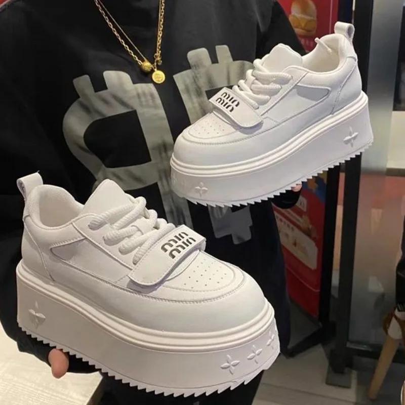 SyfIyno Vår- og høstsesong Nye sportssko med tykk såle og platå for kvinner, trendy, allsidige fritidssko, sneakers for kvinner